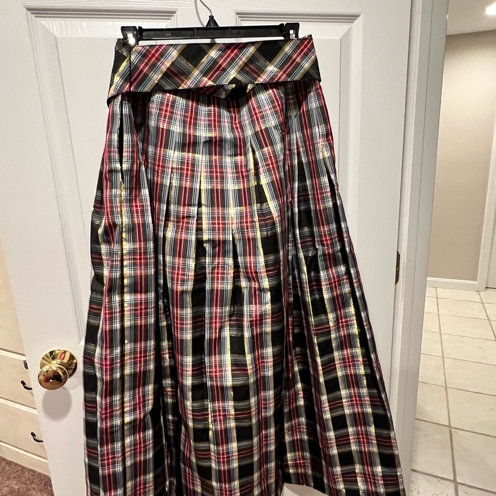 Talbots A-Line Plaid Skirt - Black, Red, Yellow